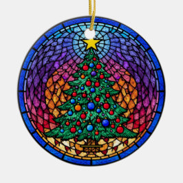 Warm Stained Glass Reindeer Portrait Keramik Ornament