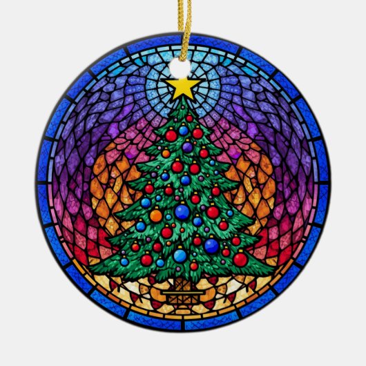 Warm Stained Glass Reindeer Portrait Keramik Ornament (Vorne)