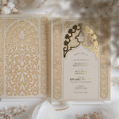 Warm Taupe & Cream Spitz Jugendstil Hochzeit Folieneinladung