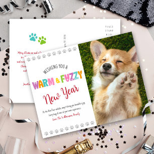 Warm und flauschig Neujahrsfoto mit süßer Typograf Feiertagspostkarte