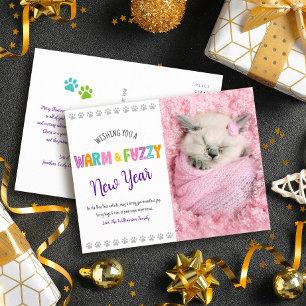 Warm und flauschiges Neujahrs-Tierfoto-Typografie Feiertagspostkarte
