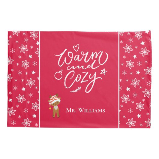 Warm und gemütlich Mr. & Mrs Matching Christmas Re Kissenbezug (Rückseite-Links)