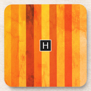 Warm verwitterte orange rote Streifen Monogramm Untersetzer