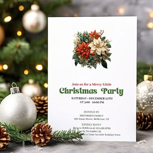 Warm vintage Christmas flowers party invitation Einladung