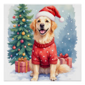 Warm Watercolor Golden Retriever Christmas Tree Poster (Vorderseite)