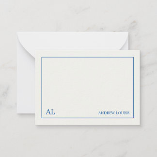 Warm White Blau Minimalistisches Monogramm Geschäf Mitteilungskarte