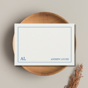 Warm White Blau Minimalistisches Monogramm Geschäf Mitteilungskarte