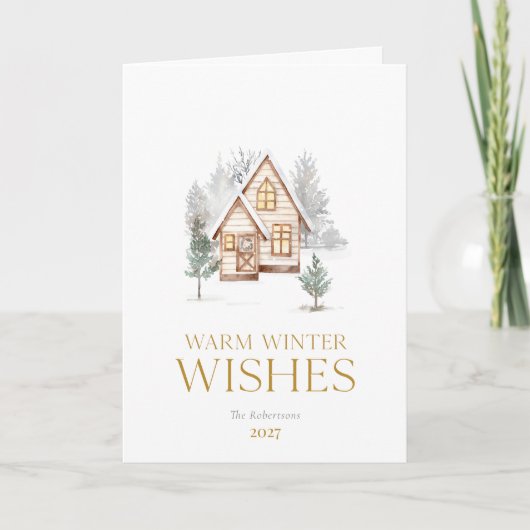 Warm Winter Cottage Christmas Card Feiertagskarte (Vorderseite)