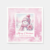 Warm Winter Forest Pink Snowman Christmas Napkins  Serviette (Vorderseite)