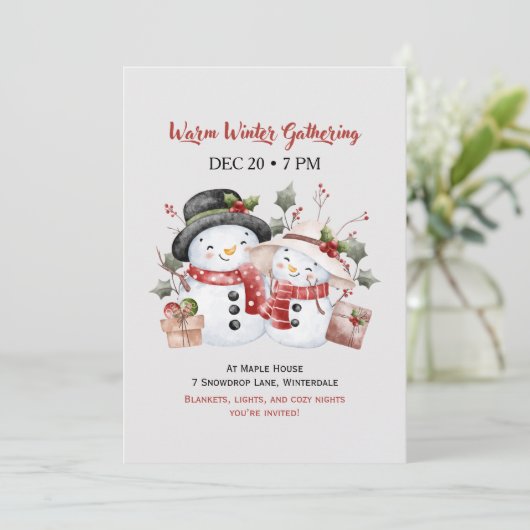 Warm Winter Gathering – Winterful Party Invitation Einladung (Stehend Vorderseite)