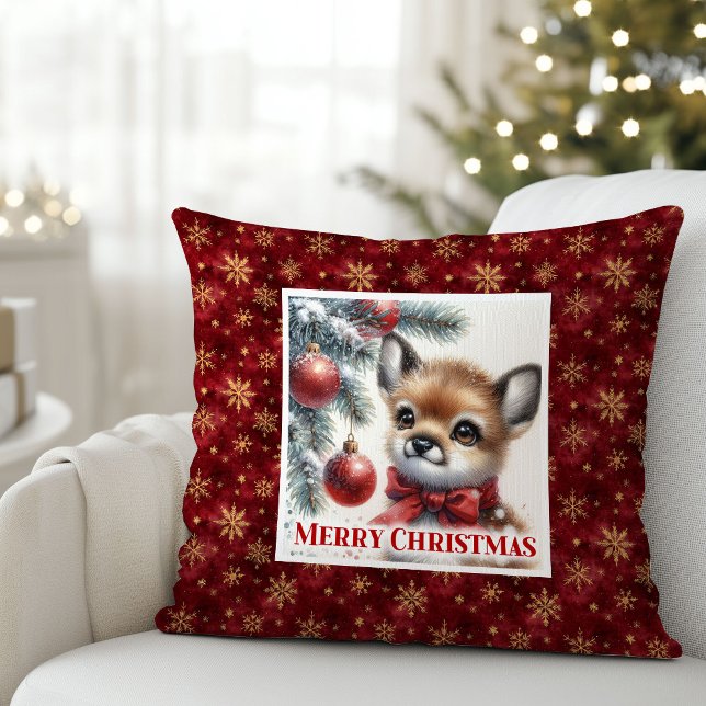 Warm winter scene baby fawn Christmas pillow  Kissen (Warm winter scene baby fawn Christmas pillow (48))