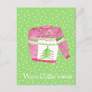 Warm Winter Wishes Christmas Sweater Postkarte