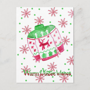 Warm Winter Wishes Christmas Sweater Postkarte
