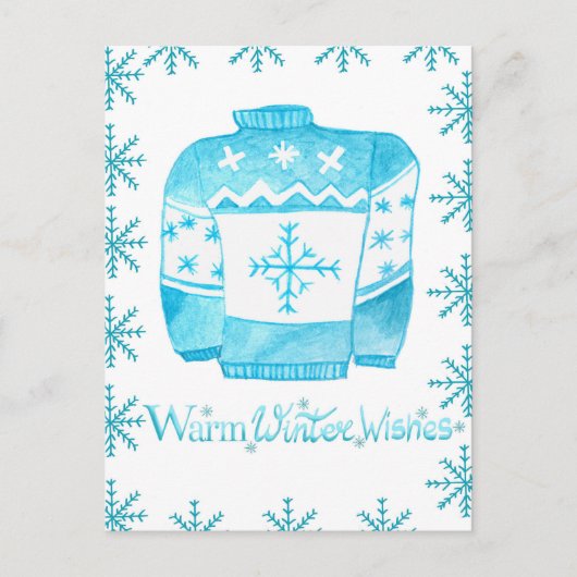 Warm Winter Wishes Christmas Sweater Postkarte (Vorderseite)