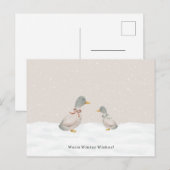 Warm Winter Wishes Cute Ducks In The Snow Card Postkarte (Vorne/Hinten)
