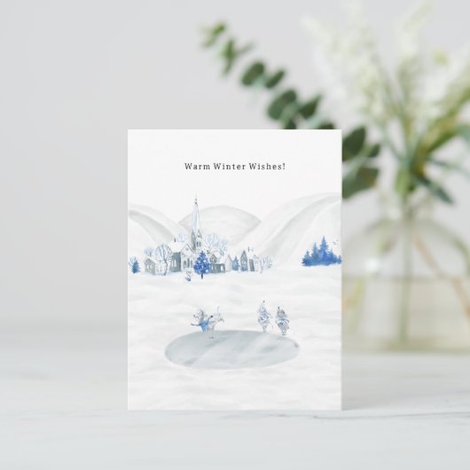 Warm Winter Wishes Winter Village Cute Mice Postkarte (Stehend Vorderseite)