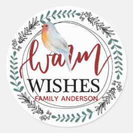 WARM WISHER Personalisiert Winter / Weihnachten Ro Runder Aufkleber