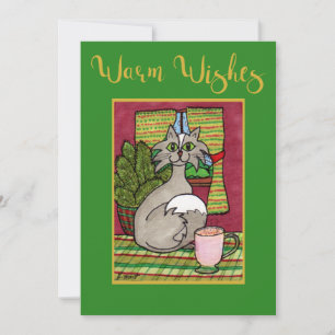 Warm Wishes Cat & Eggnog Personalized Christmas Feiertagskarte