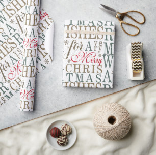Warm Wishes Typografie Rot/Grün ID589 Geschenkpapier