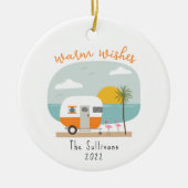 Warm Wishs Beach Orange Camper Flamingo Keramik Ornament (Vorne)