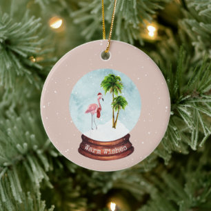 Warm Wishs Flamingo Snowglobe Keramik Ornament