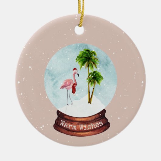 Warm Wishs Flamingo Snowglobe Keramik Ornament (Vorne)