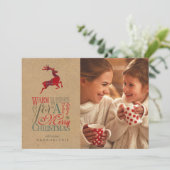 Warm wünscht Foto Kraft & Tartan Red ID589 Einladung (Stehend Vorderseite)