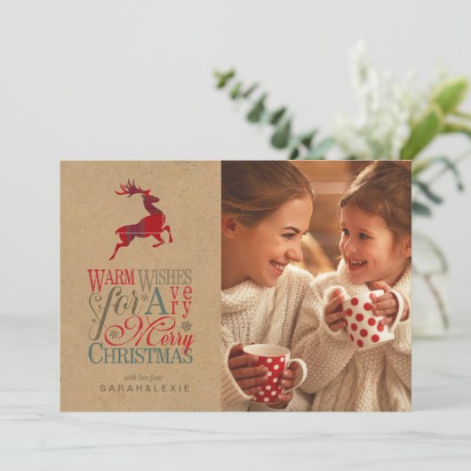 Warm wünscht Foto Kraft & Tartan Red ID589 Einladung (Stehend Vorderseite)