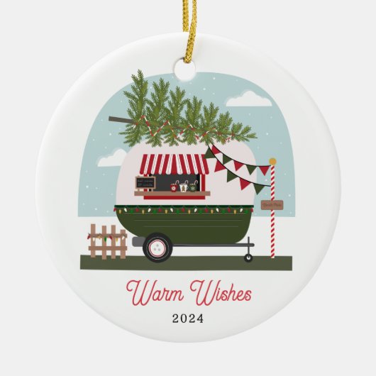 Warm wünscht Hot Cocoa Camper Weihnachten Keramik Ornament (Vorne)