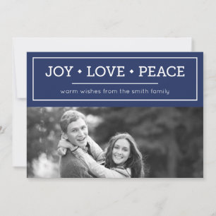 Warm wünscht Joy Liebe Peace Blue Holiday Foto Feiertagskarte