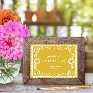 Warm Yellow Papel Picado Wedding Gästebuchuntersch Poster