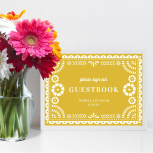 Warm Yellow Papel Picado Wedding Gästebuchuntersch Poster