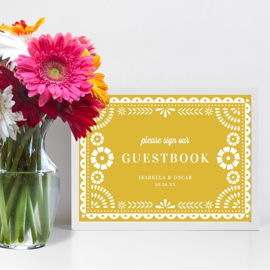 Warm Yellow Papel Picado Wedding Gästebuchuntersch Poster