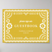 Warm Yellow Papel Picado Wedding Gästebuchuntersch Poster (Vorne)