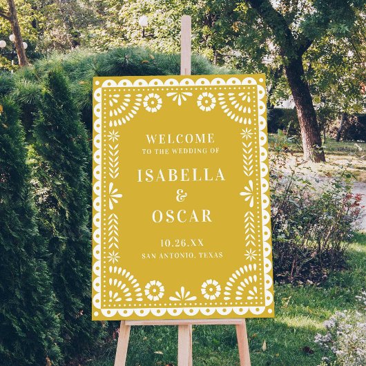 Warm Yellow Papel Picado Wedding Welcome Sign Poster