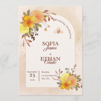 Warm Yellow & Peach Floral Wedding Invitation  Einladung