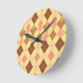 Warmbraun-Rosa-Argyle-Muster Runde Wanduhr (Winkel)