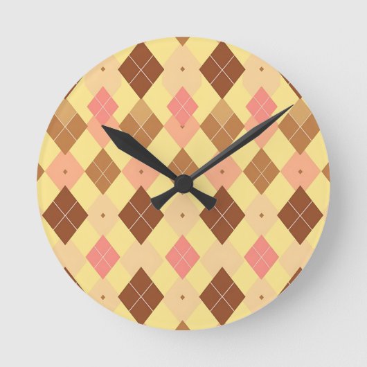 Warmbraun-Rosa-Argyle-Muster Runde Wanduhr (Vorderseite)