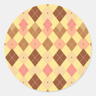 Warmbraun-Rosa-Argyle-Muster Runder Aufkleber