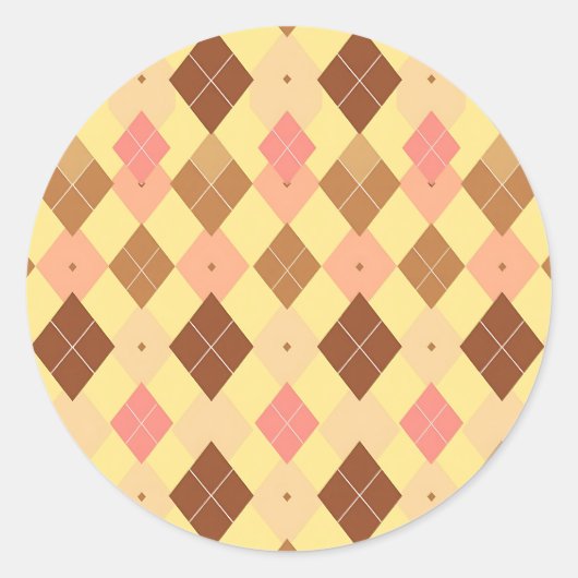 Warmbraun-Rosa-Argyle-Muster Runder Aufkleber (Vorderseite)