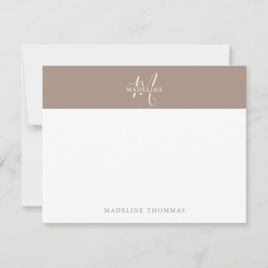 Warmby Beige Mit Monogramm Script Mitteilungskarte (Vorderseite)