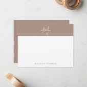 Warmby Beige Mit Monogramm Script Mitteilungskarte (Vorderseite/Rückseite Beispiel)