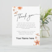 Warme Aquarellfarben Blume Kalligrafie Hochzeit Dankeskarte (Stehend Vorderseite)