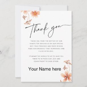 Warme Aquarellfarben Blume Kalligrafie Hochzeit Dankeskarte