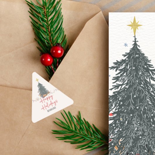 Warme Aquarellkiefer Feiertag Einladung Dreieckiger Aufkleber