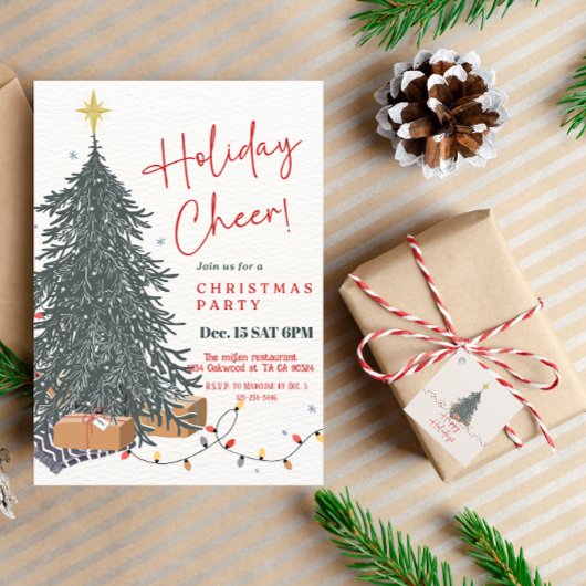 Warme Aquarellkiefer Feiertag Einladung Geschenkanhänger