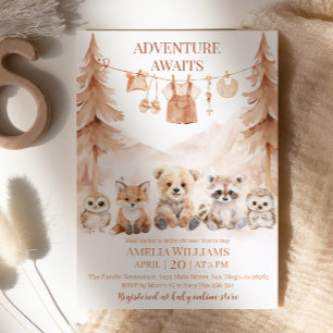 Warme Beige-Abenteuer warten auf Wald-Babyparty Einladung