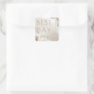 Warme Beige-Aquarell-Hochzeitsaufkleber Quadratischer Aufkleber
