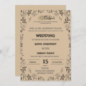 Warme Beige & Balck muslimische Hochzeit Einladung (Vorne/Hinten)