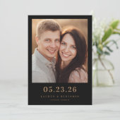 Warme Beige Elegante Foto Save The Date (Stehend Vorderseite)